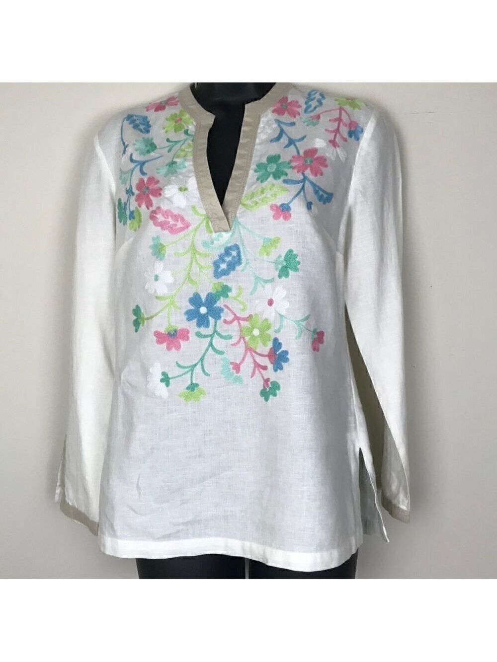 NWOT  Sigrid Olsen 100% Linen  Embroidered Floral Blouse Size XS